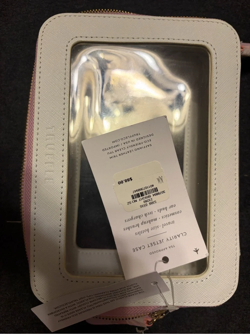 Truffle for Neiman Marcus Clear-Window Cosmetic Case in Pink and Cream